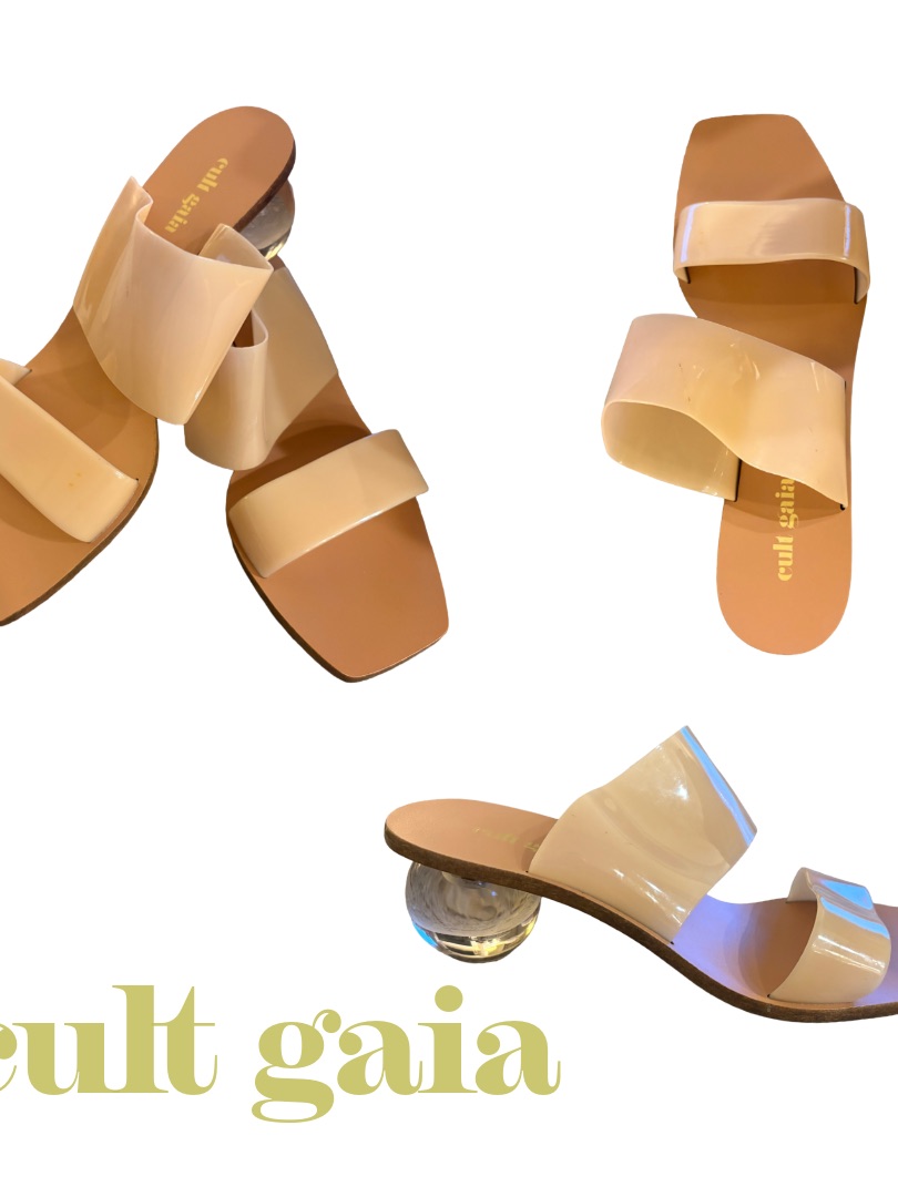 Cult Gaia Nude Patent Double-Band Slide Mules